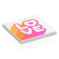 Tile 4 x 4 with Dark Pink 'LOVE', Bright Light Orange/Orange/Dark Pink Stripes Print (White)
