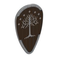 Shield Ovoid with Silver Tree, Stars on Dark Brown Wood Print (Light Bluish Gray)