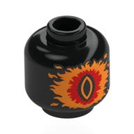 Minifig Head, Orange/Red Eye of Sauron / King Theoden, Sky, Red Sun, Dark Bluish Grey Clouds, Horse Print (Black)