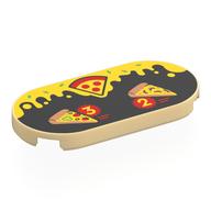 Tile Round 2 x 4 with Pizza Slices, Yellow '3', '2' in Red Circle, Black Background with Yellow Melting Cheese Print (Tan)