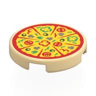 Tile Round 2 x 2 with Red/Yellow Pizza Print (Tan)