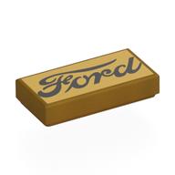 Tile 1 x 2 with Black 'Ford' Print (Pearl Gold)