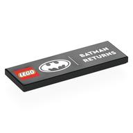 Tile 2 x 6 with 'LEGO BATMAN RETURNS', Silver Batman Logo Print (Black)