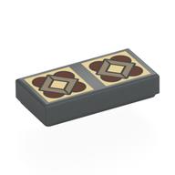 Tile 1 x 2 with 2 Tan Squares, Dark Tan Squares, Reddish Brown Half Circles Print (Dark Bluish Gray)