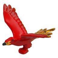Animal, Bird, Phenix with Open Wings with Trans-Orange Tail, Yellow Head, Black Beak Print (Red)
