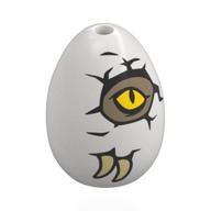 Food Egg with 1.5mm Hole with Dark Tan Dino, Yellow Eyes Breaking trough Crack Print (White)