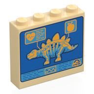 Brick 1 x 4 x 3 with Blue Computer Screen, Tan Stegosaurus Skeleton Print (Tan)