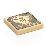 Tile 2 x 2 with Island Map, Dark Tan Water, Dark Red Route, Windrose, 'ISLA NUBLAR' Print (Tan)