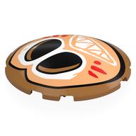 Brick Round Curved 6 x 6 x 1 with Tan Kakamora Face, White Eyes, Mouth, Red Markings Print (Medium Nougat)