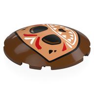 Brick Round Curved 6 x 6 x 1 with Nougat Kakamora Face, White Mouth, Red/White Markings Print (Reddish Brown)