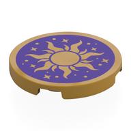 Tile Round 3 x 3 with Gold Sun, Stars on Dark Purple Background Print (Pearl Gold)