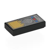 Tile 1 x 2 with Gold Raster, Silver Dial, Red/Blue Buttons (Star Trek Communicator) Print (Black)