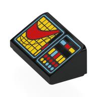 Brick Sloped 30° 1 x 2 x 2/3 with Red/Yellow/Bright Light Blue Control Panel, Yellow/Red Graph (Enterprise) Print (Black)
