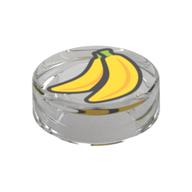Tile Round 1 x 1 with Bananas Print (Trans-Clear)