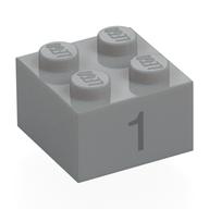 Brick 2 x 2 with Dark Bluish Grey '1' Print (Light Bluish Gray)