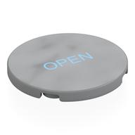 Tile Round 4 x 4 with Bright Light Blue 'OPEN' Print (Light Bluish Gray)