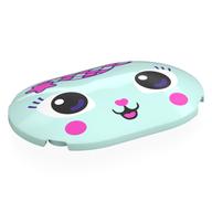 Brick Round, Curved 4 x 6 x 2/3 with Face, White/Dark Purple Eyes, Dark Pink Cheeks, Nose, Tiara Print (Light Aqua)