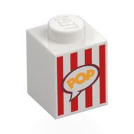 Brick 1 x 1 with Popcorn Bucket Print (White)