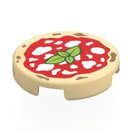 Tile Round 2 x 2 with Pizza, Red Sauce, White Cheese, Leaves Print (Tan)