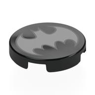 Tile Round 2 x 2 with Silver Batman Logo, Dark Bluish Grey Border Print (Black)