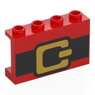 Panel 1 x 4 x 2 with Black Belt, Gold Belt Buckle Print (Red)