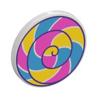 Road Sign Clip-on 2 x 2 Round with Dark Azure/Dark Pink/Yellow Spiral Lollypop Print (White)