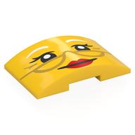 Brick Curved 4 x 6 Double, 2 x 4 Cutout with Face, White Eyebrows, Gold Glasses, Red Lips Print (Yellow)