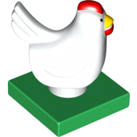 Duplo Animal Chicken / Hen, Tail, Smooth Red Comb, on Green Base (White)