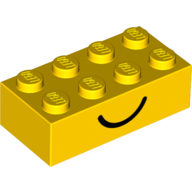 Brick 2 x 4 with Smile and Frown Print on Opposite Sides (Yellow)