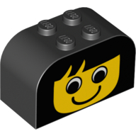 Brick Curved 2 x 4 x 2 Double with Yellow Girl Face Print (Black)