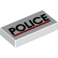Tile 1 x 2 with Black "POLICE" and Red Line Print (White)