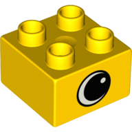 Duplo Brick 2 x 2 with Eye with White Spot Print, on Two Sides - Type 1 (Yellow)