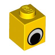 Brick 1 x 1 with Simple Eye Black and White Print (Yellow)