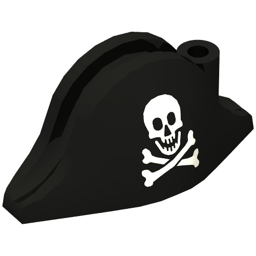 Hat Pirate Bicorne (Admiral) with Skull and Crossbones Print (Black)