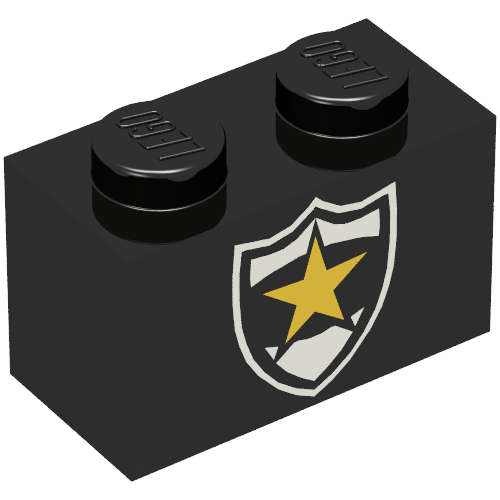 Brick 1 x 2 with Police Yellow Star Badge Print (Black)