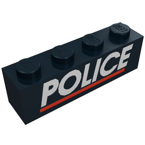 Brick 1 x 4 with White 'POLICE' and Red Line Print (Black)