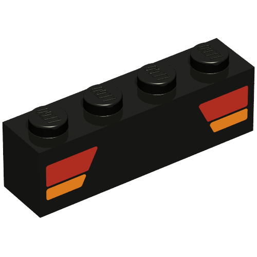 Brick 1 x 4 with Car Taillights Red and Orange Print (Black)