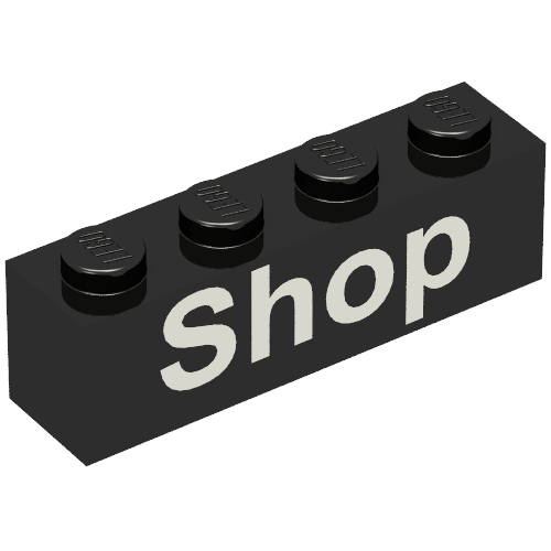 Brick 1 x 4 with White 'Shop' Print (Black)