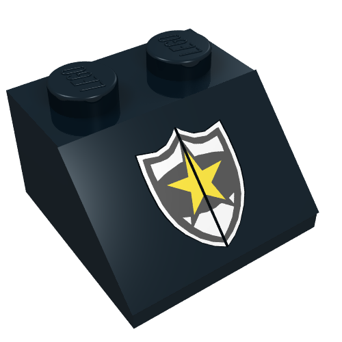 Brick Sloped 45° 2 x 2 with Police Yellow Star Badge Print (Black)