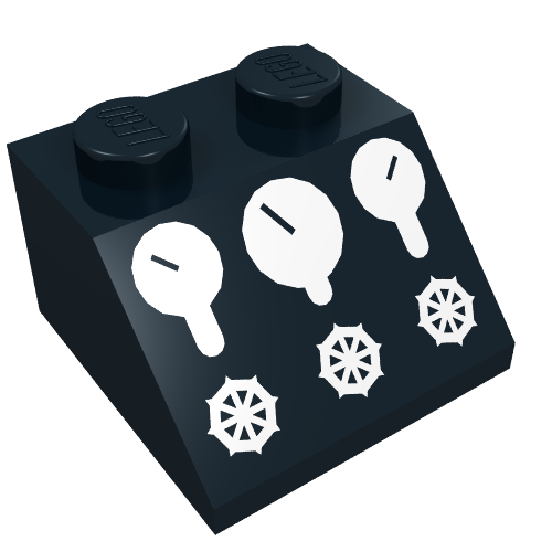 Brick Sloped 45° 2 x 2 with 3 Gauges and 3 Knobs Print (Black)