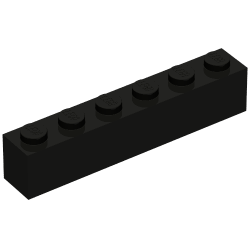 Brick 1 x 6 without Bottom Tubes, with 2 Raised Cross Supports (Black)