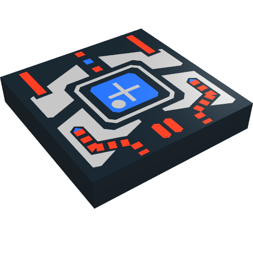 Tile 2 x 2 with Blue Screen, Silver and Red Panel Print (Black)