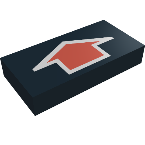 Tile 1 x 2 with Arrow Short Red with Silver Border Print (Black)