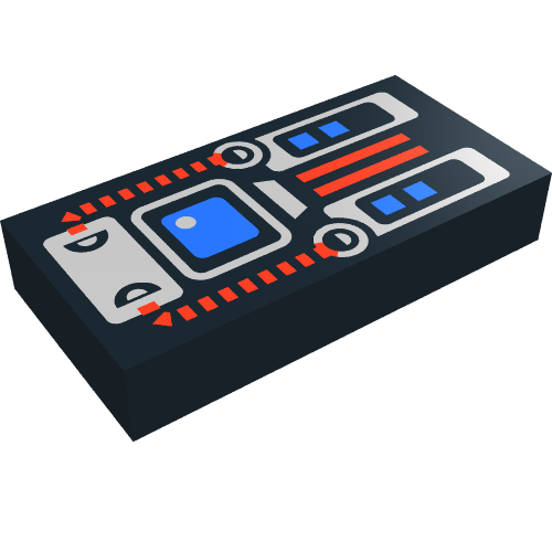 Tile 1 x 2 with Blue Screen, Red and Silver Panel Print (Black)