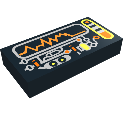 Tile 1 x 2 with Yellow and Orange Display Print (Black)