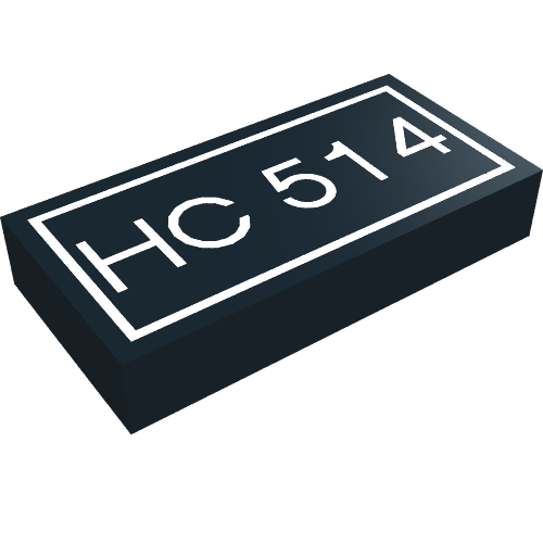 Tile 1 x 2 with White 'HC 514' Text Print (Black)