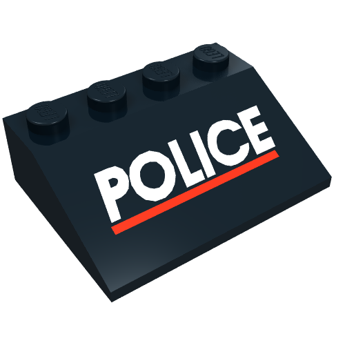 Brick Sloped 33° 3 x 4 with White "POLICE" and Red Line Print (Black)