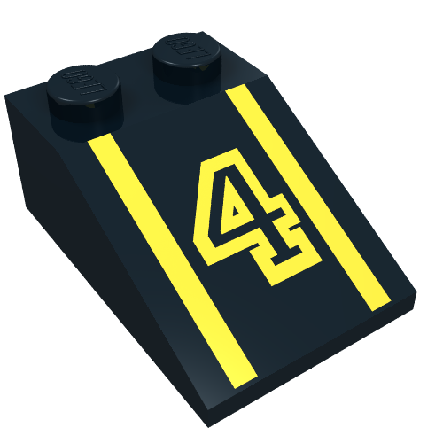Brick Sloped 33° 3 x 2 with Yellow Number '4', Stripes Print (Black)