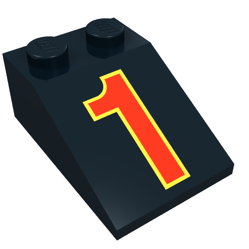 Brick Sloped 33° 3 x 2 with Red '1' and Yellow Outline Print (Black)