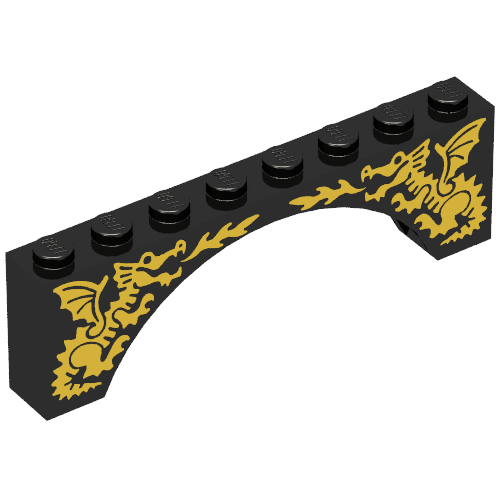Brick Arch 1 x 8 x 2 with Two Yellow Dragons Print (Black)